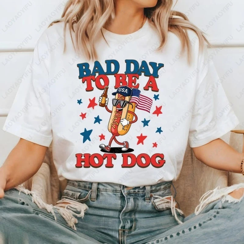 Funny 4th of July Hot Dog Tshirt Bad Day To Be A Hot Dog Patriotic Tee USA Graphic Summer Vintage Clothes Wen Women Cotton Tops Funny 4th of July Hot Dog Tshirt Bad Day To Be A Hot Dog Patriotic Tee USA Graphic Summer Vintage Clothes Wen Women Cotton Tops
